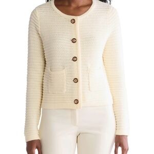 GEMMA + JANE Cotton Blend Rib Knit Button Front Cropped Cardigan Pockets Sz M